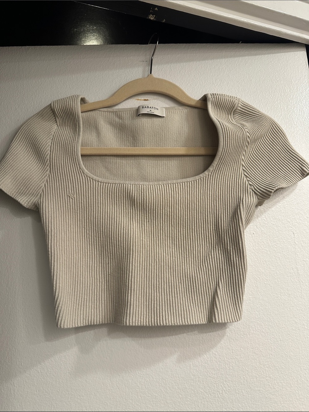 Aritzia Ribbed Square-Neck Crop Top in Light Beige
